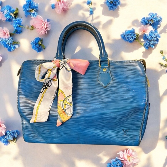 Louis Vuitton Blue Epi Speedy 33cm w/COA (A207) - Picture 1 of 17